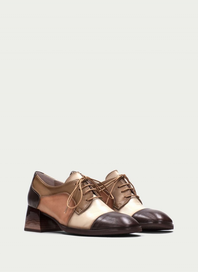 Buty Derby Damskie Hispanitas Charlize Brązowe Białe | REJ6341PG