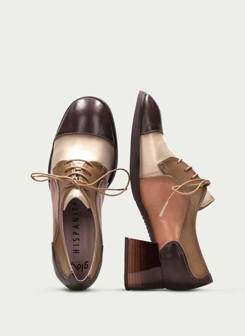 Buty Derby Damskie Hispanitas Charlize Brązowe Białe | REJ6341PG